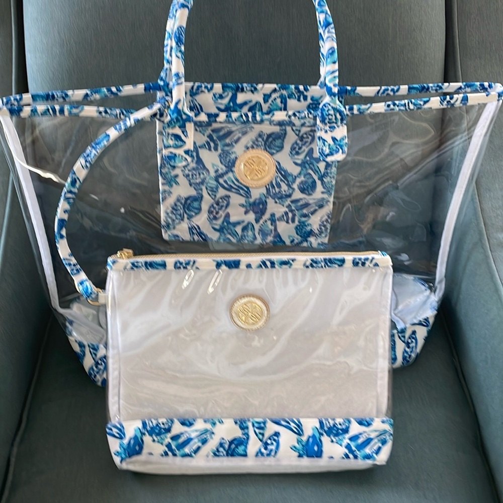 NWOT Lilly Pulitzer Amanda Clear Beach bag and pouch